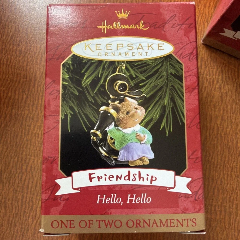 Hallmark Ornament Christmas Friendship Hello Hello 1999 Holiday Set of 2 Vintage